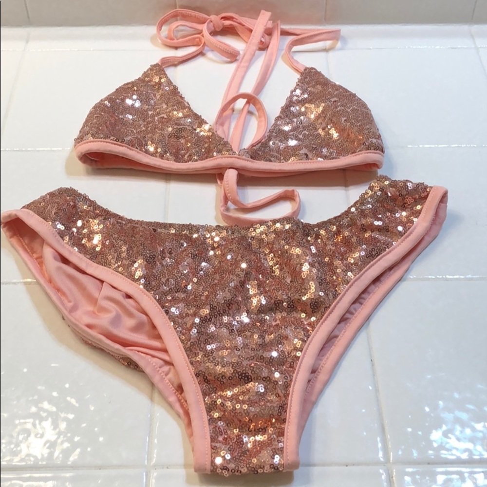 PINK Sequin Bikini 2 Piece Set,